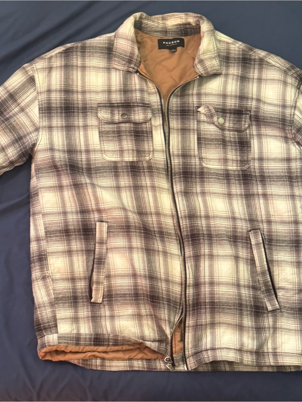 PacSun Plaid Zip Jacket in Brown and Cream